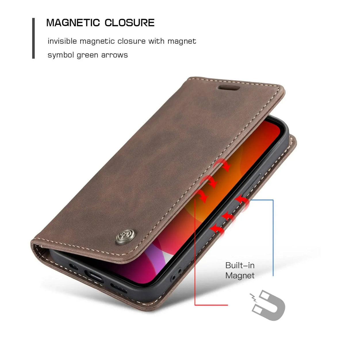 iPhone 12 Leather Wallet Phone Case with Card Slots – Fitted Protection for 12 Mini, Pro & Pro Max – Raised Edge Design for Camera &