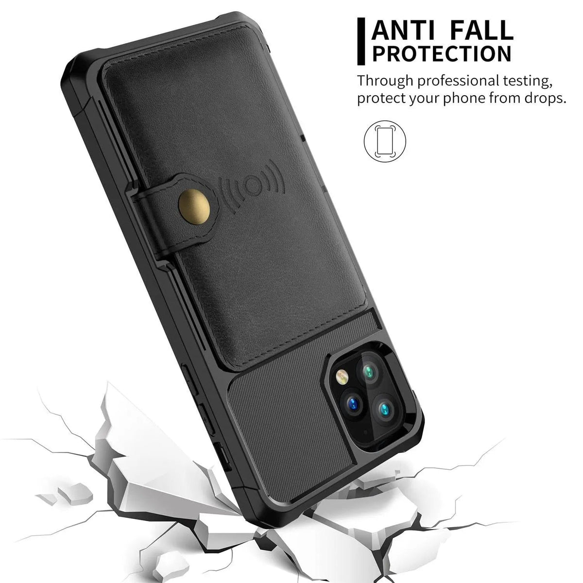 Folio Card Wallet Case with Leather-Look Texture for iPhone 12 Series – Fitted Edge Protection, Raised Camera Guard, Precise Button and