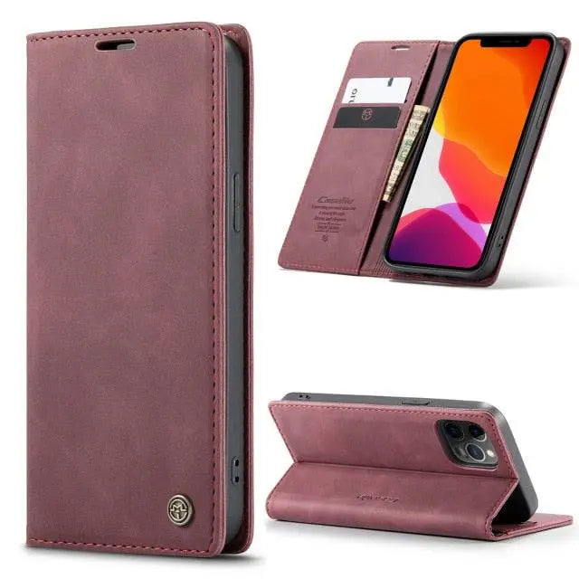iPhone 12 Leather Wallet Phone Case with Card Slots – Fitted Protection for 12 Mini, Pro & Pro Max – Raised Edge Design for Camera &
