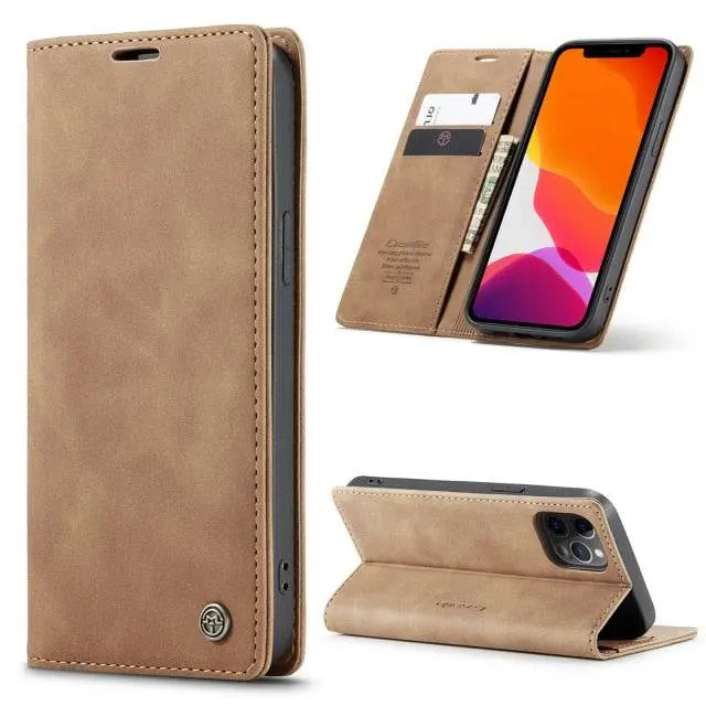iPhone 12 Leather Wallet Phone Case with Card Slots – Fitted Protection for 12 Mini, Pro & Pro Max – Raised Edge Design for Camera &