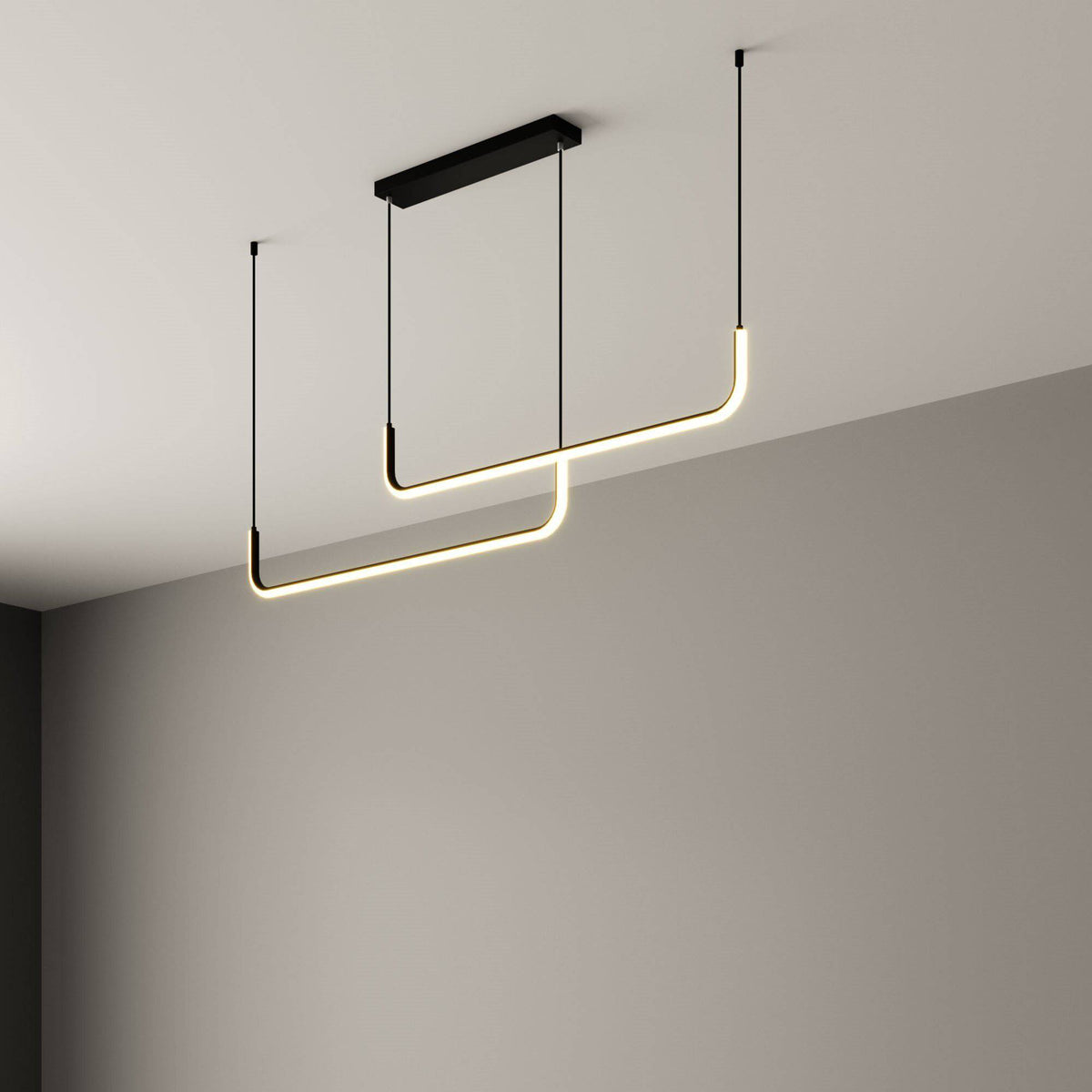 Suspension LED linéaire moderne | Luminaire suspendu en aluminium à intensité variable pour salle à manger, îlot de cuisine et bureau | Luminosité réglable