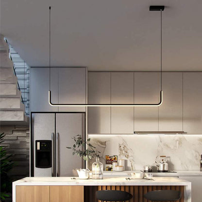 Linear Aluminum LED Ceiling Light Fixture 47 in Black Dimmable for Kitchen Island Dining Table Modern Suspended Bar Over Counter Office