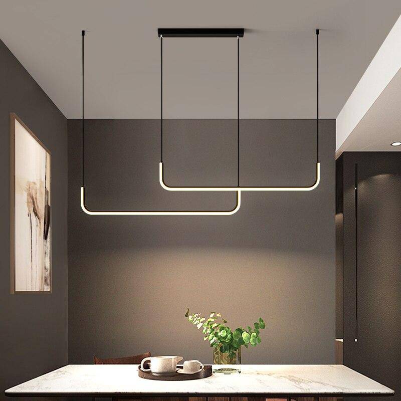 Linear Aluminum LED Ceiling Light Fixture 47 in Black Dimmable for Kitchen Island Dining Table Modern Suspended Bar Over Counter Office