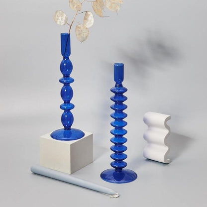 Azure Taper Glass Candle Holders
