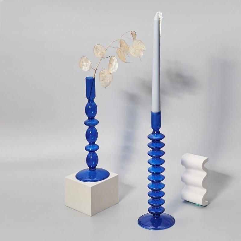 Azure Taper Glass Candle Holders