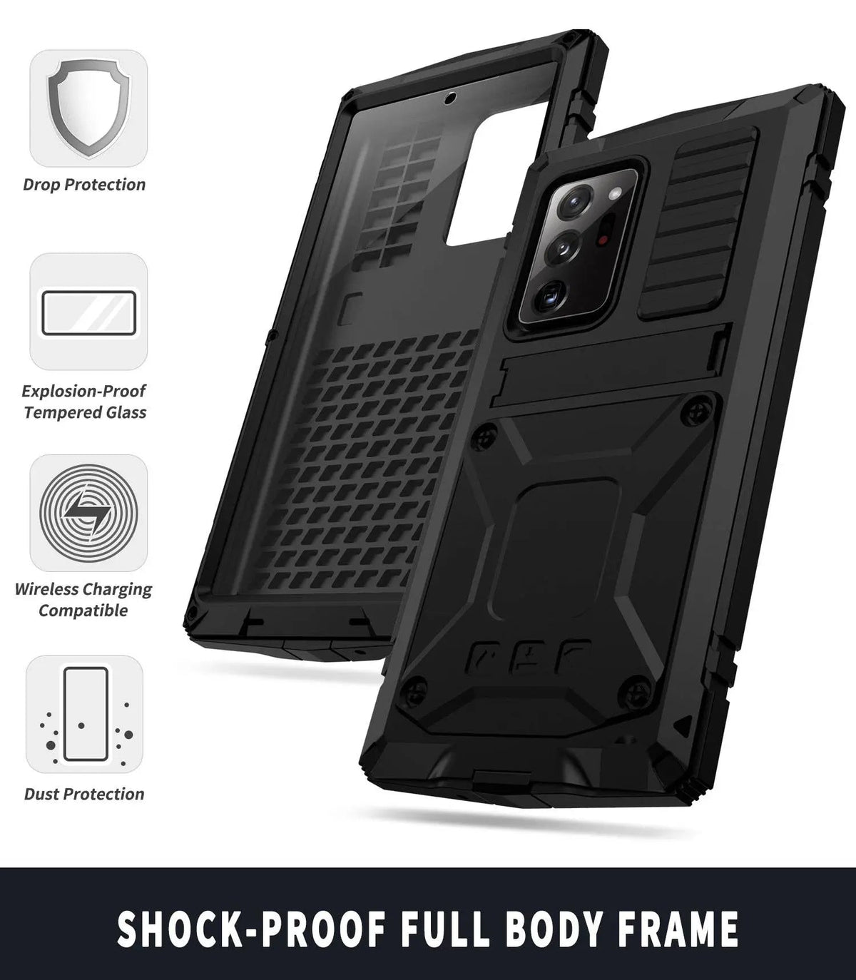 Heavy-Duty Aluminum Galaxy S21 Case with Tempered Glass Screen – Kickstand & 360° Drop Protection