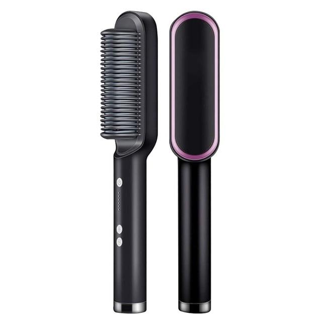 Heated Straightening Brush for Smooth Salon Hair at Home – Ionic Coating – 5 Heat Settings – Anti-Frizz Styling Comb