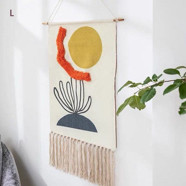 Handwoven Geometric Wall Hanging Tapestry with Tassel Fringe for Living Room, Bedroom & Boho Home Decor