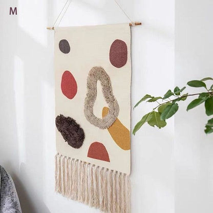 Handwoven Geometric Wall Hanging Tapestry with Tassel Fringe for Living Room, Bedroom & Boho Home Decor