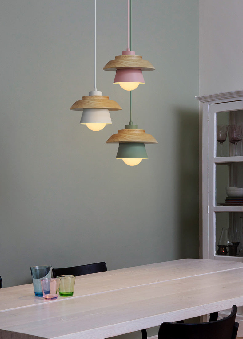 Modern Wood Pendant Light with Adjustable Cable in 5 Colors for Dining Room, Kitchen, Bedroom