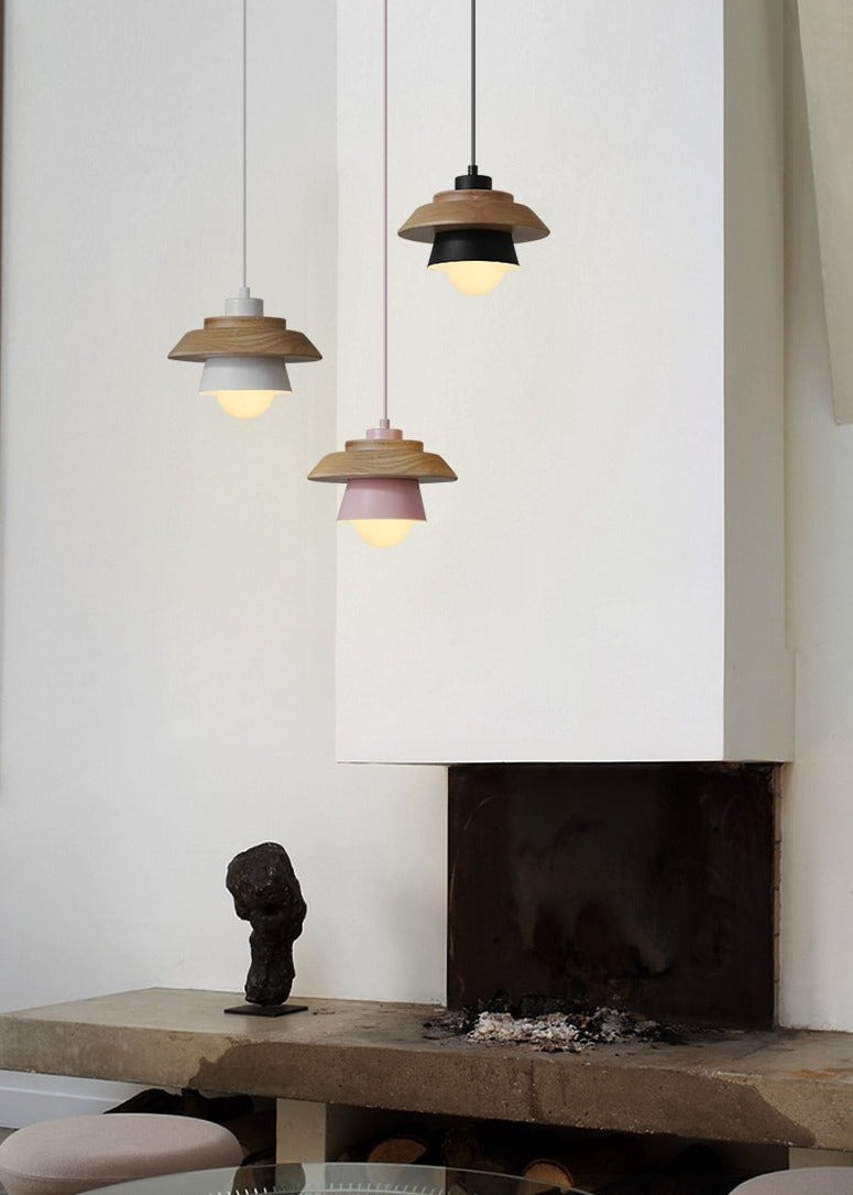 Modern Wood Pendant Light with Adjustable Cable in 5 Colors for Dining Room, Kitchen, Bedroom