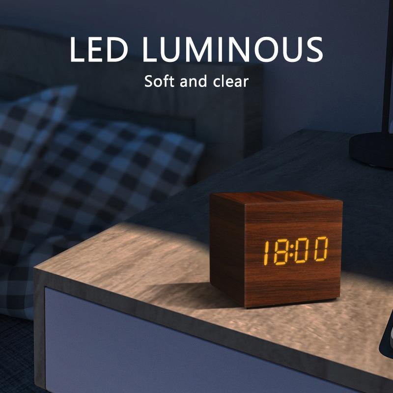 Wooden Block LED Alarm Clock