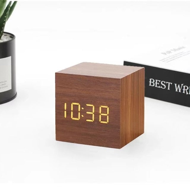Sound-Activated Digital Alarm Clock with LED Display & Temperature Readout for Bedroom & Desk