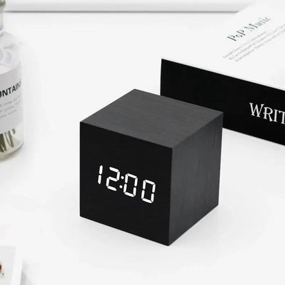 Sound-Activated Digital Alarm Clock with LED Display & Temperature Readout for Bedroom & Desk