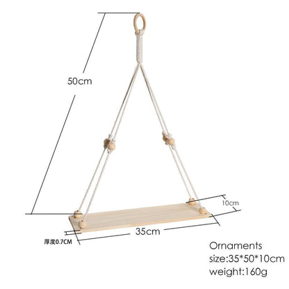 Handcrafted Macrame Rope Swing Timber Shelf