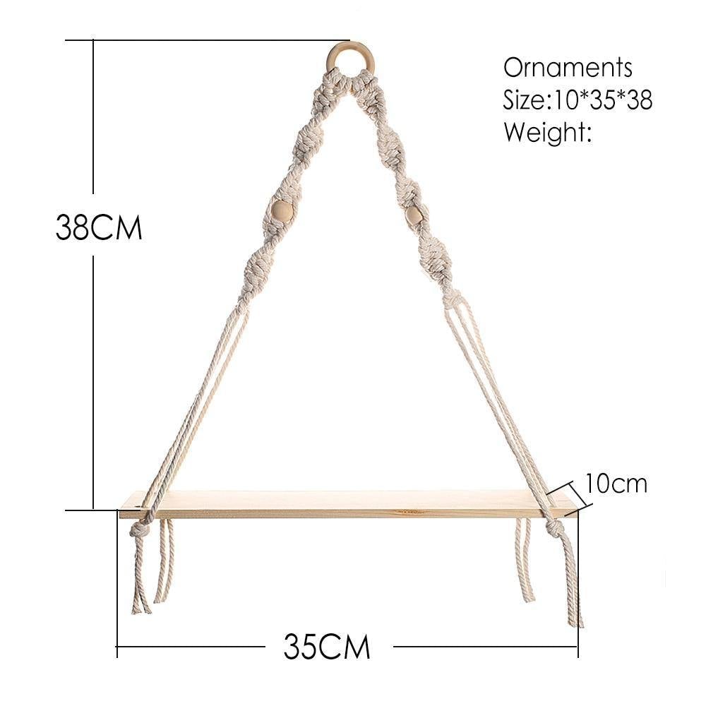 Handcrafted Macrame Rope Swing Timber Shelf