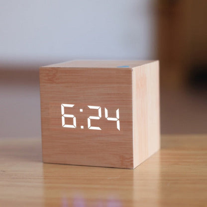Voice-Activated Digital Alarm Clock with LED Display | Cube Design Bedside Clock for Bedroom, Office & Nightstand