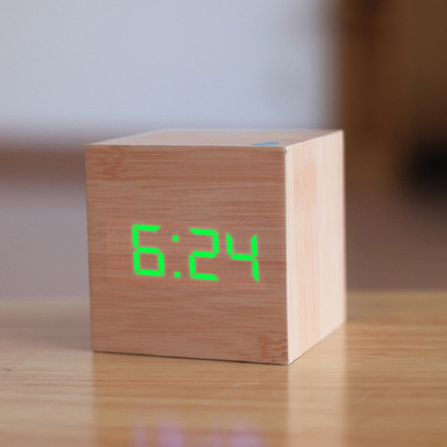 Voice-Activated Digital Alarm Clock with LED Display | Cube Design Bedside Clock for Bedroom, Office & Nightstand