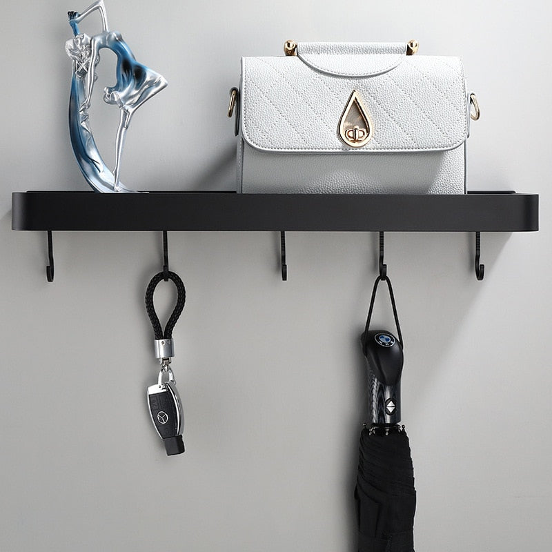 Floating Aluminum Storage Rack for Bathroom & Kitchen Organization | Space-Saving Wall Shelf with Towel Bar | Black Metal Organizer for Smal