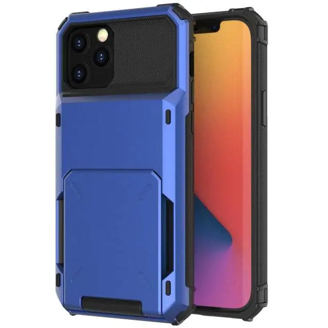 Armor Card Wallet iPhone Case with Military-Grade Protection | Black Mamba Shock-Absorbing Shell for iPhone X through 13 Series