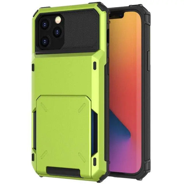 Armor Card Wallet iPhone Case with Military-Grade Protection | Black Mamba Shock-Absorbing Shell for iPhone X through 13 Series