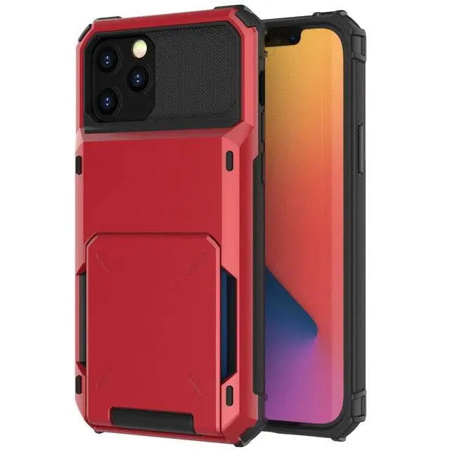 Armor Card Wallet iPhone Case with Military-Grade Protection | Black Mamba Shock-Absorbing Shell for iPhone X through 13 Series