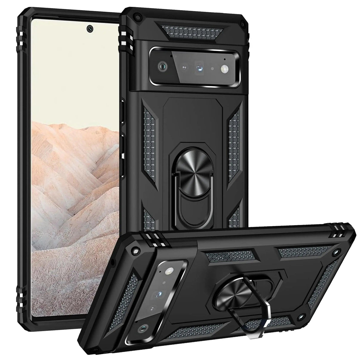 Reinforced Kickstand Phone Case for Google Pixel 6 & Pixel 6 Pro – 360° Rotating Ring Grip – Shockproof Hybrid Shell Cover