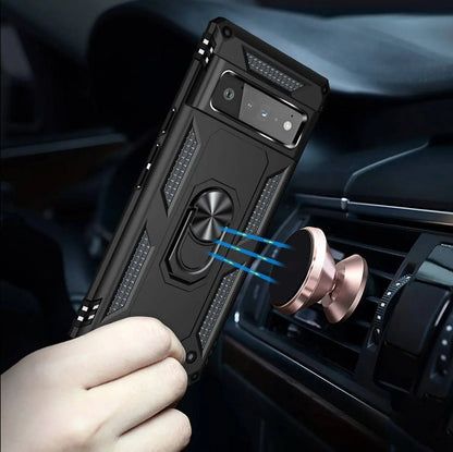 Reinforced Kickstand Phone Case for Google Pixel 6 & Pixel 6 Pro – 360° Rotating Ring Grip – Shockproof Hybrid Shell Cover