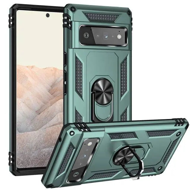 Reinforced Kickstand Phone Case for Google Pixel 6 & Pixel 6 Pro – 360° Rotating Ring Grip – Shockproof Hybrid Shell Cover