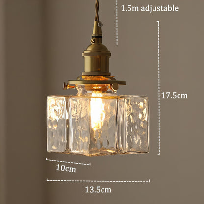 Hanging Fixture with Clear Textured Glass Globe & Brass Socket – 10 in Shade for Dining Table or Kitchen – Warm Ambient Overhead Lighting