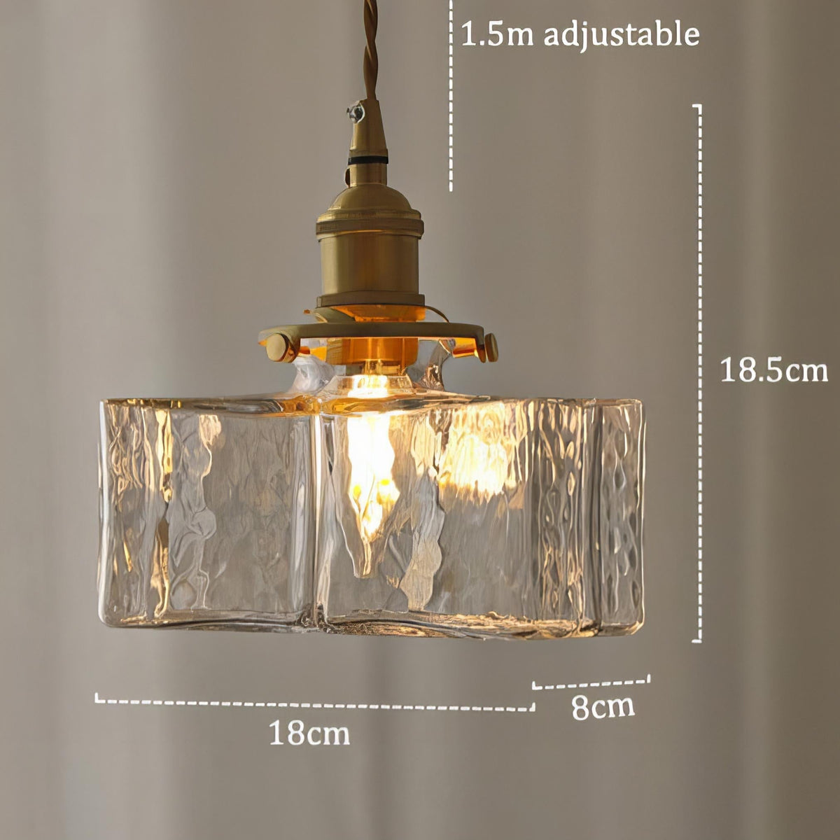 Hanging Fixture with Clear Textured Glass Globe & Brass Socket – 10 in Shade for Dining Table or Kitchen – Warm Ambient Overhead Lighting