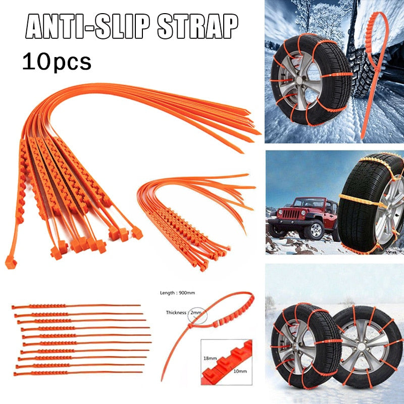 Tire Traction Straps for Snow and Ice - Emergency Anti-Slip Wheel Grips for Cars, SUVs, Trucks - Reusable Winter Driving Aid Kit