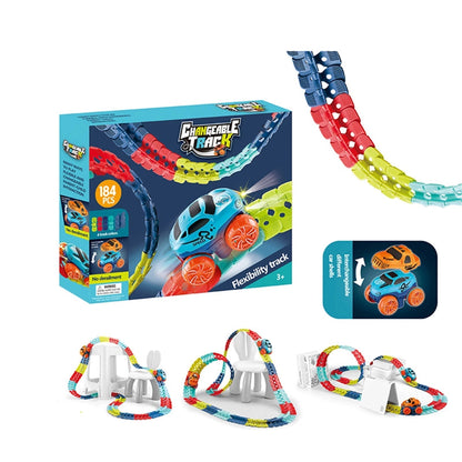 Magnetic Race Track Building Set with LED Car – Modular STEM Track Toy for Kids Ages 3+