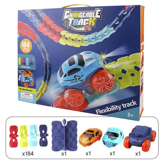 Bendable Snap-Together Car Track Set with Magnetic Vehicles for Kids Indoor Building and Racing Fun