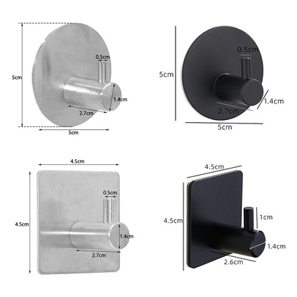 Adhesive Stainless Steel Coat Hook for Bathroom Kitchen Entryway | No-Drill Robe Towel Key Hanger for Apartments Rental Homes Dorms | Wall-M