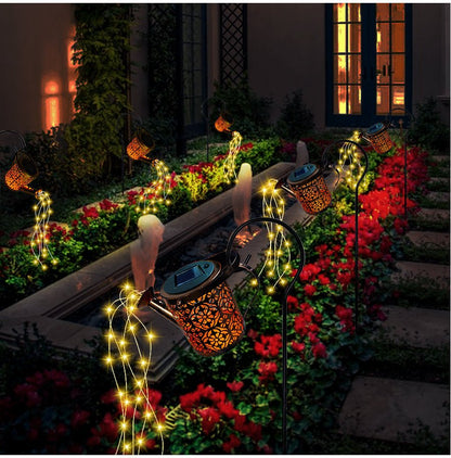 Solar Waterfall String Light Stake for Garden & Patio Outdoor Decor 31.5 in with Warm LED Copper Wire Auto On/Off Yard Lighting