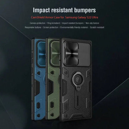 Aluminum Kickstand Phone Case with Camera Guard for Galaxy S22 Ultra – Wireless Charging Compatible