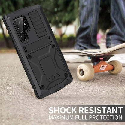 Metal Aluminum Phone Case with Kickstand & Glass Screen Protector for Galaxy S22 Series – Shockproof Full-Body Armor Shell
