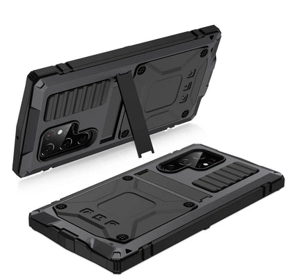 Metal Aluminum Phone Case with Kickstand & Glass Screen Protector for Galaxy S22 Series – Shockproof Full-Body Armor Shell
