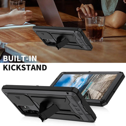 Heavy-Duty Aluminum Shell Phone Case with Built-In Kickstand & Screen Guard for Samsung Galaxy S22, S22 Plus & S22 Ultra