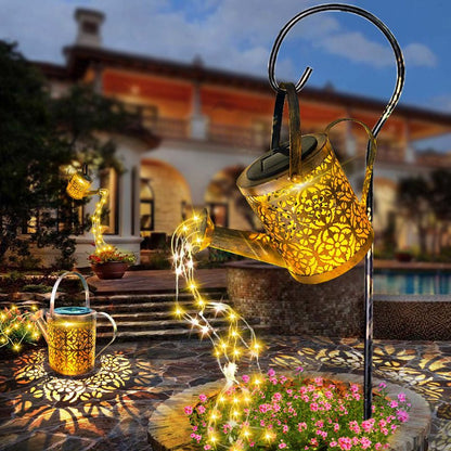 Solar Waterfall String Light Stake for Garden & Patio Outdoor Decor 31.5 in with Warm LED Copper Wire Auto On/Off Yard Lighting