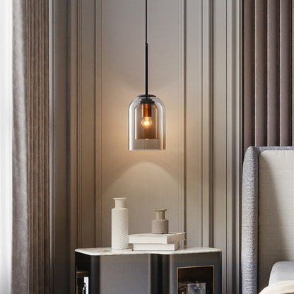 Dual-Layer Glass Pendant Light 6 in Smoke Gray E27 Socket Hanging Lamp Adjustable 59 in Cord for Dining Table Kitchen Island Ceiling Fixture