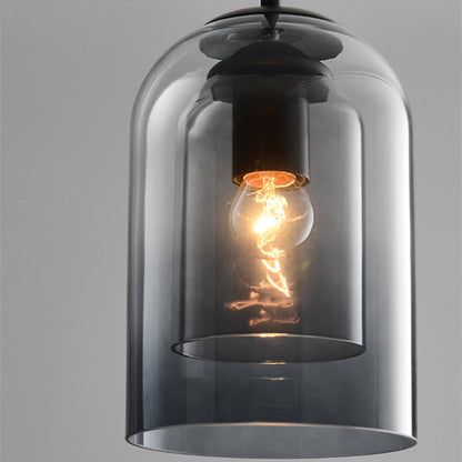 Dual-Layer Glass Pendant Light 6 in Smoke Gray E27 Socket Hanging Lamp Adjustable 59 in Cord for Dining Table Kitchen Island Ceiling Fixture