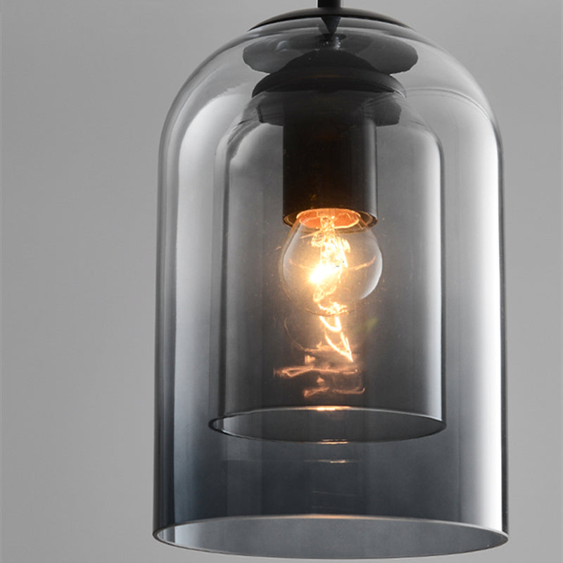 Double-Layer Glass Pendant Light for Kitchen Island & Dining Room – Matte Black Iron with Adjustable 79-Inch Cord, E27 Socket – Modern Indus