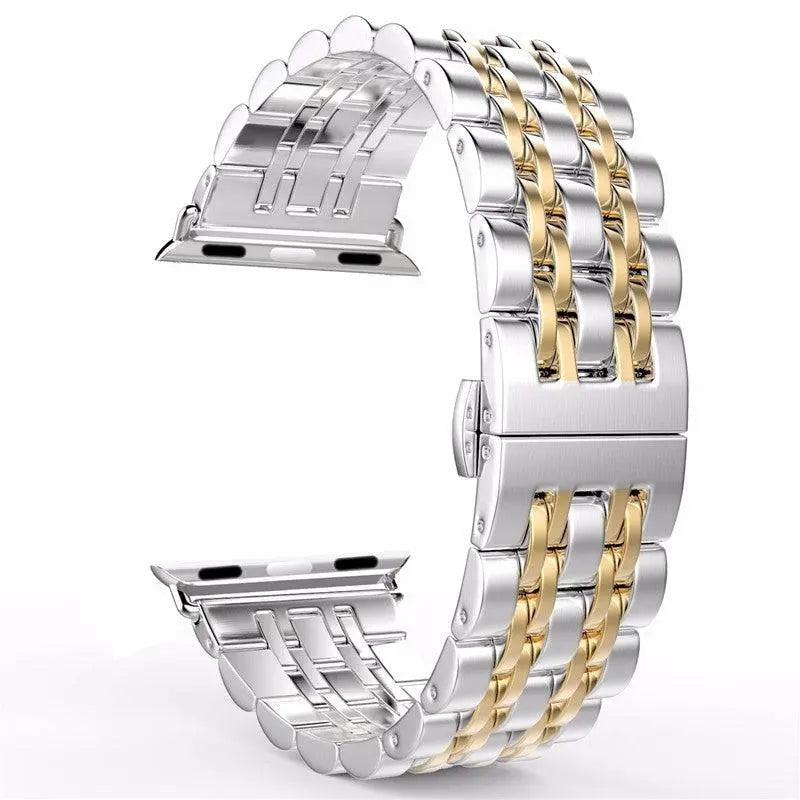 Premium Metal Three-Row Chain Watch Strap – 38mm–49mm Sizes, 4 Finishes – Compatible with Latest & Legacy Apple Watches
