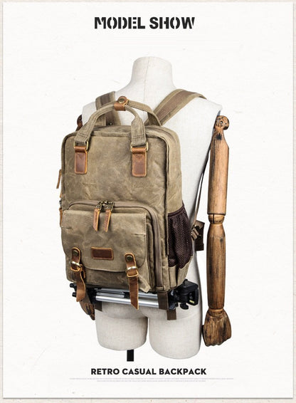 Water-Resistant Waxed Canvas Backpack for DSLR and 15-Inch Laptop