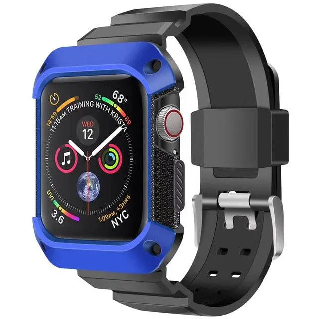 Protective Sport Strap with Bumper Case for Apple Watch – Rugged Wristband with Shock-Absorbing Frame – Compatible with 38/40/41/42mm and