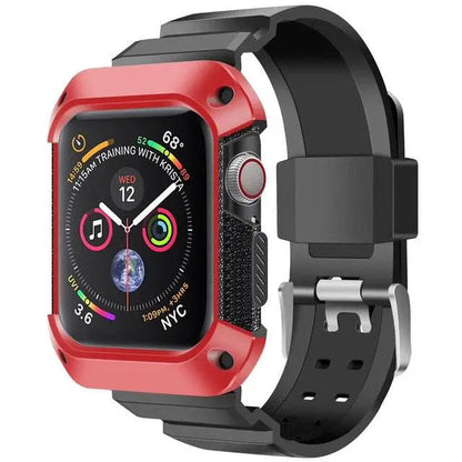 Protective Sport Strap with Bumper Case for Apple Watch – Rugged Wristband with Shock-Absorbing Frame – Compatible with 38/40/41/42mm and