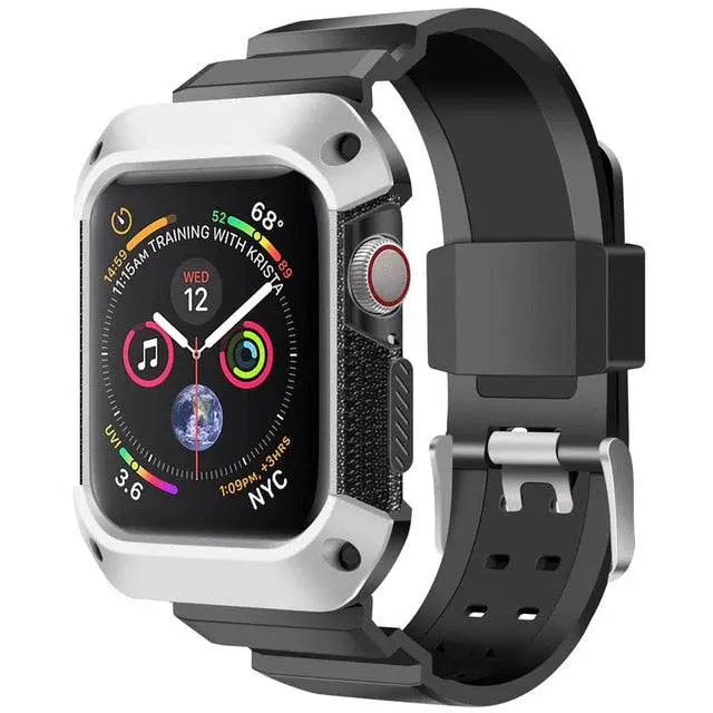 Protective Sport Strap with Bumper Case for Apple Watch – Rugged Wristband with Shock-Absorbing Frame – Compatible with 38/40/41/42mm and