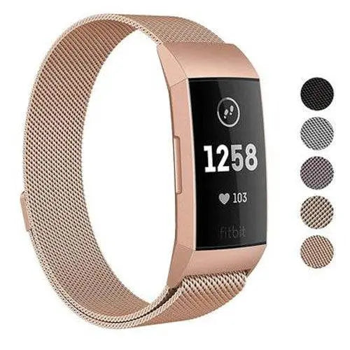 Adjustable Stainless Steel Mesh Fitness Tracker Band for Fitbit Charge 3 & 4 | Replacement Strap Wristband with Magnetic Clasp in Multiple